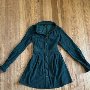 LULUS Teal Button-Up Corduroy Dress